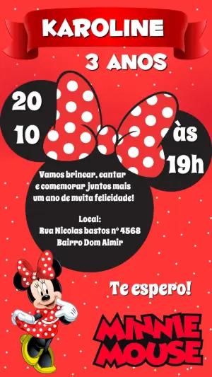 Convite de Aniversário Minnie Vermelha Modelo Editável