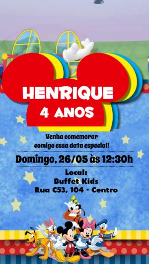 Convite Animado Aniversário Mickey: Vídeo Editável e Divertido