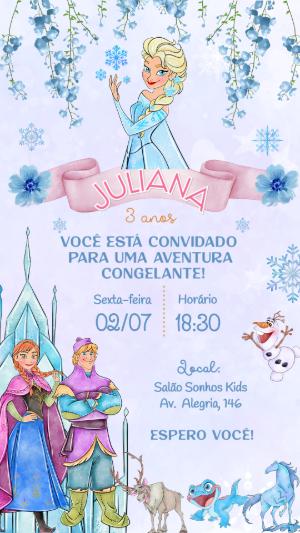 Convite de Aniversário Frozen com Personagens para Editar Online