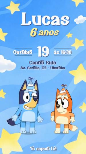Convite Animado Bluey e Bingo Falante para Editar