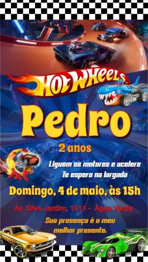 Convite de Aniversário HotWheels com Carros para Editar Online