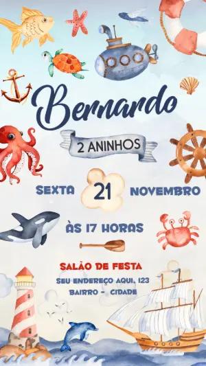 Convite Aniversário Fundo do Mar Aquarela para Editar Online
