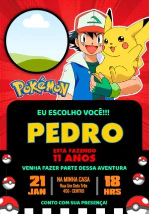Convite de Aniversário Pokémon com Foto Editável
