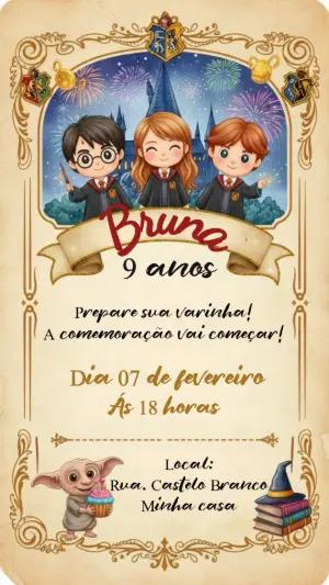 Convite de Aniversário Harry Potter Mágico para Editar Online