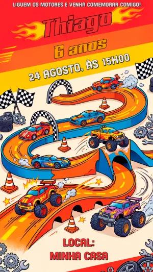 Convite Digital Hot Wheels: Aniversário de Carros para Editar