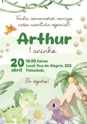 Convite Aniversário Dinossauro Baby Aquarela para Editar