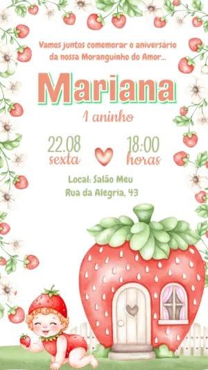Convite de Aniversário Moranguinho Fofo para Editar Online