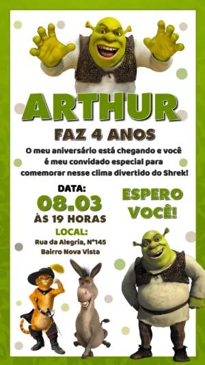 Convite de Aniversário Shrek Verde e Divertido para Editar
