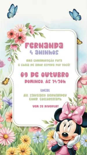 Convite Aniversário Minnie Jardim Encantado para Editar Online