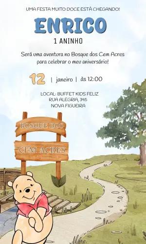 Vídeo Convite Ursinho Pooh Aquarela para Aniversário Editável