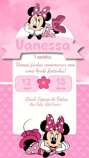 Convite de Aniversário Minnie Rosa para Editar Online
