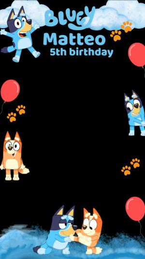 Editable Bluey Birthday Photo Frame Template for Kids Party