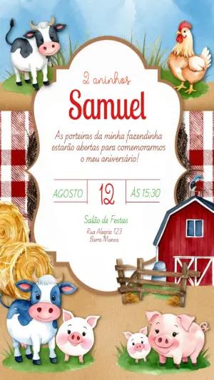 Convite de Aniversário Fazendinha Infantil para Editar Online