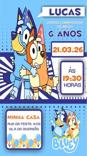 Convite de Aniversário Bluey Menino Azul para Editar