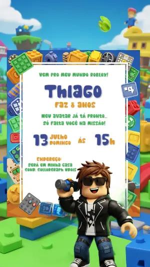 Convite de Aniversário Roblox com Avatar para Editar Online