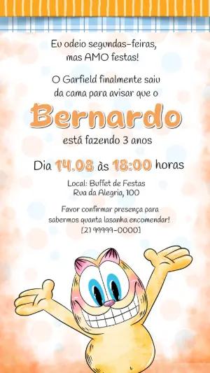Convite de Aniversário Infantil Tema Garfield para Editar