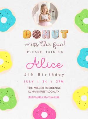 Editable Donut Birthday Party Invitation Template