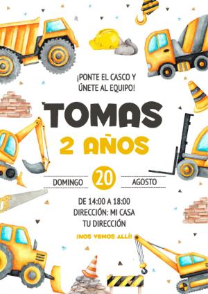 Invitación de Cumpleaños Construcción para Editar y Enviar