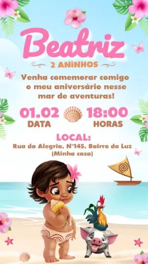 Convite de Aniversário Moana Baby Tropical para Editar Online