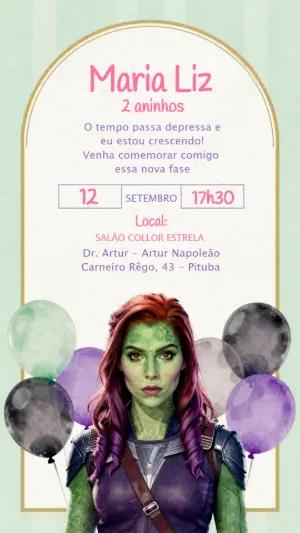 Convite Digital Aniversário Super-Heroína Gamora para Editar