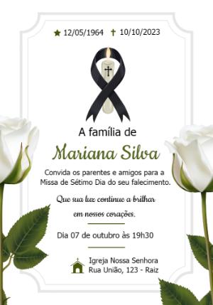 Convite Missa de Sétimo Dia com Rosas Brancas para Editar