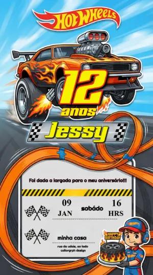 Convite de Aniversário Hot Wheels com Pista de Corrida Editável
