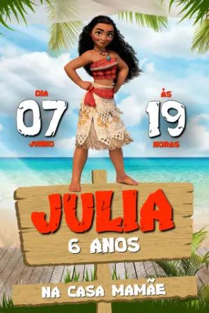 Convite de Aniversário Moana para Editar e Imprimir