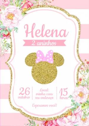 Convite Aniversário Minnie Rosa e Dourado para Editar Online