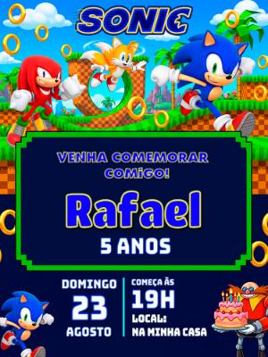 Convite de Aniversário Sonic Estilo Game Editável