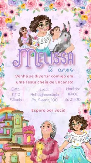 Convite de Aniversário Encanto com Personagens para Editar Online