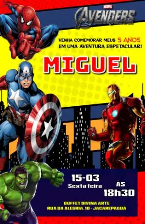 Convite Digital Vingadores Marvel para Aniversário Editável