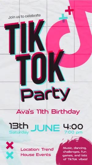 Tiktok Birthday Party Invitation - Editable Template