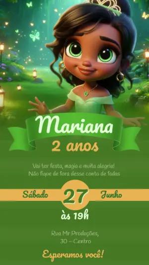 Convite Aniversário Princesa Tiana para Editar Online