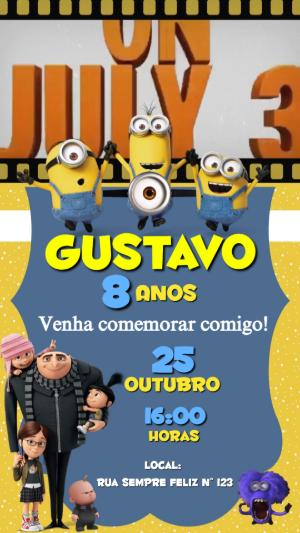 Convite Animado Aniversário Minions para Editar