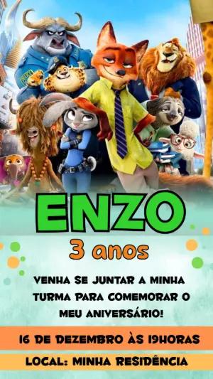 Convite de Aniversário Zootopia com Personagens para Editar