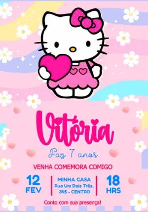 Convite de Aniversário Hello Kitty Rosa e Fofo para Editar