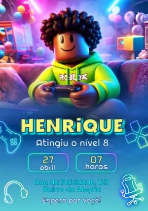 Convite de Aniversário Gamer Roblox Neon para Editar