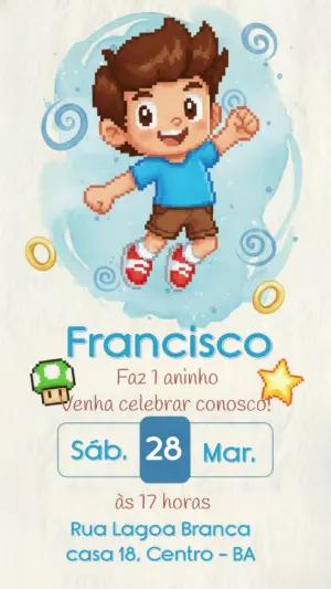 Convite de Aniversário Pixel Art Gamer Modelo Editável
