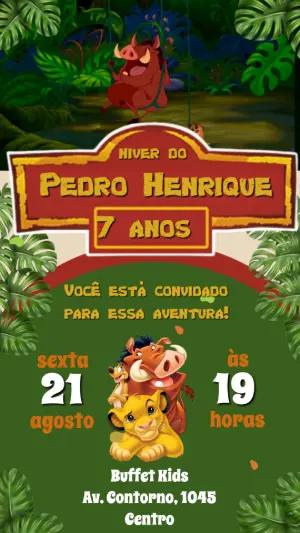 Convite Animado Aniversário O Rei Leão para Editar Online