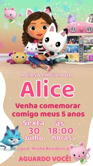 Convite de Aniversário Infantil A Casa Mágica da Gabby Editável