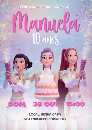 Convite de Aniversário Guerreiras do Kpop Rosa para Editar