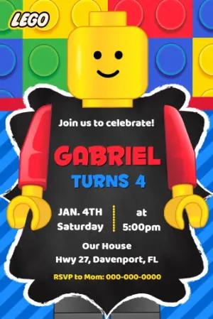 Colorful Building Blocks Birthday Invitation, Editable Template