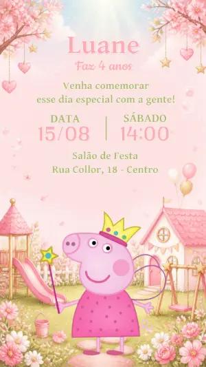Convite de Aniversário Peppa Pig Princesa para Editar