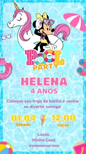 Convite Festa na Piscina da Minnie e Unicórnio para Editar