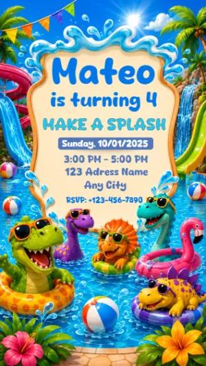 Editable Dinosaur Pool Party Invitation for Birthday