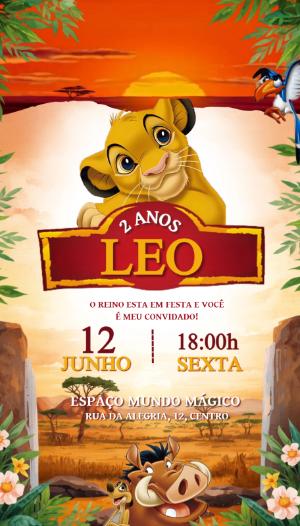 Convite Animado Rei Leão: Modelo Editável para Aniversário