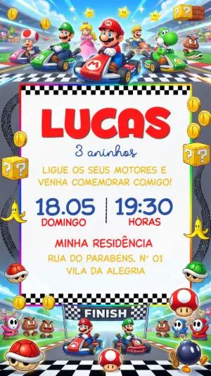 Convite de Aniversário Super Mario Kart para Editar