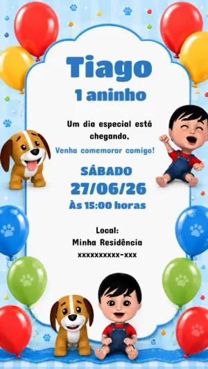 Convite de Aniversário Bento e Totó Editável para Festa Infantil