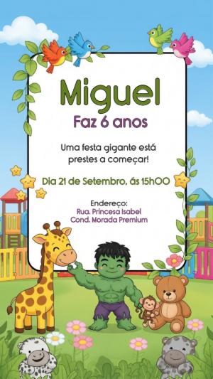 Convite Aniversário Hulk Baby e Animais para Editar Online