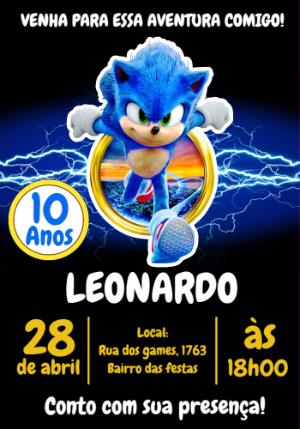 Convite de Aniversário do Sonic para Editar e Imprimir